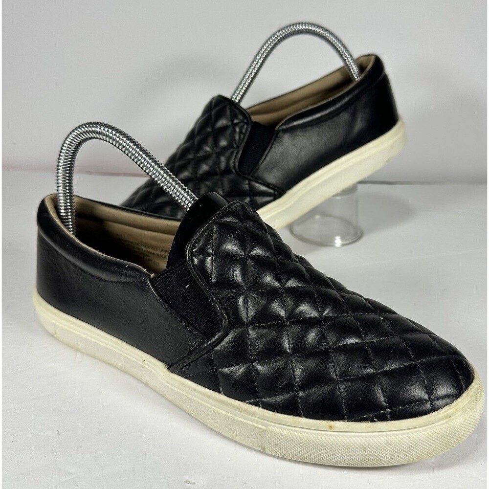 V-Brand Women’s Quilted Slip-On Sneakers - Black Faux Leather - Size 7.5 US